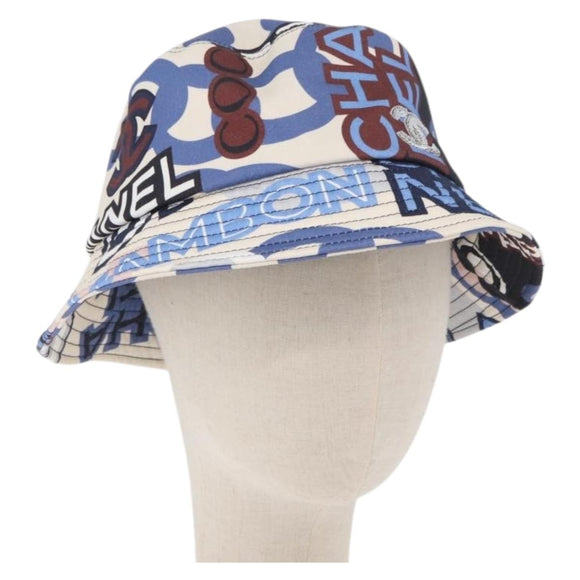 CHANEL Hat Cotton White CC Auth YKZ930M