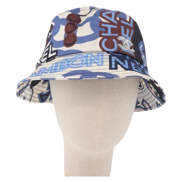 CHANEL Hat Cotton White CC Auth YKZ930M