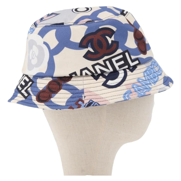 CHANEL Hat Cotton White CC Auth YKZ930M