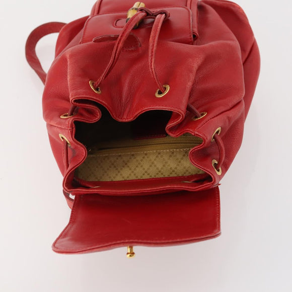 GUCCI Bamboo Backpack Leather Red Gold 003 1705 0030 Auth YKZ946