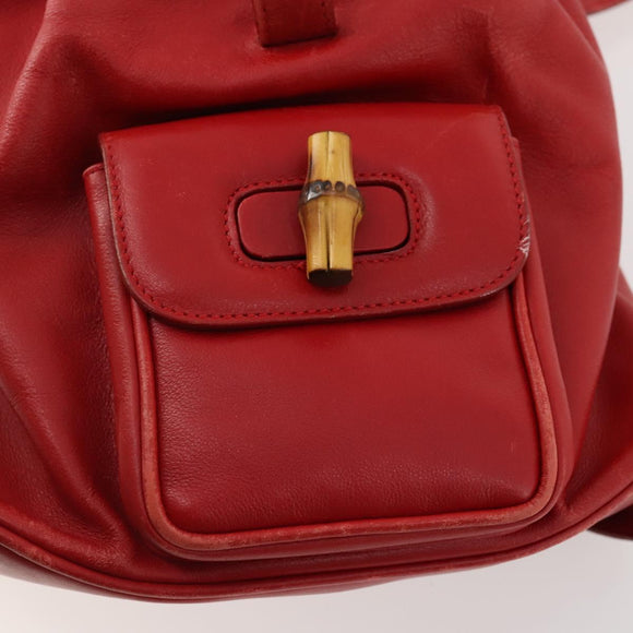 GUCCI Bamboo Backpack Leather Red Gold 003 1705 0030 Auth YKZ946