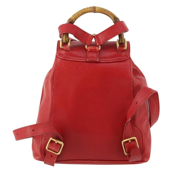 GUCCI Bamboo Backpack Leather Red Gold 003 1705 0030 Auth YKZ946