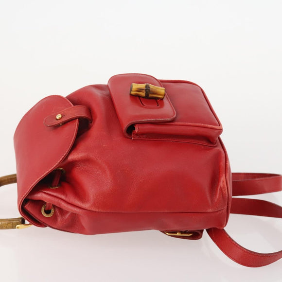 GUCCI Bamboo Backpack Leather Red Gold 003 1705 0030 Auth YKZ946