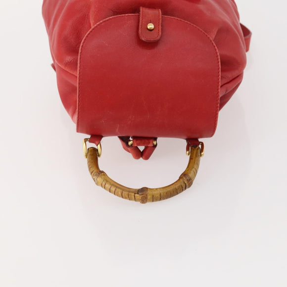 GUCCI Bamboo Backpack Leather Red Gold 003 1705 0030 Auth YKZ946