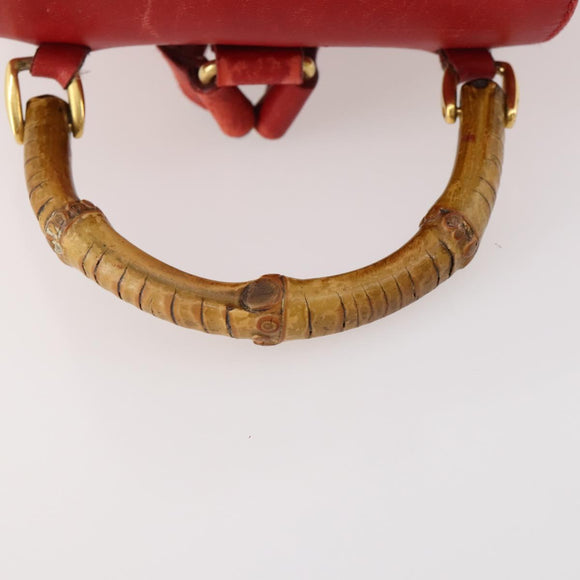 GUCCI Bamboo Backpack Leather Red Gold 003 1705 0030 Auth YKZ946