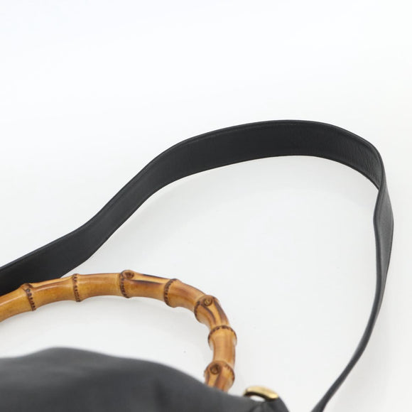 GUCCI Bamboo Shoulder Bag Leather 2way Black Gold 001 0166 1577 Auth YKZ947