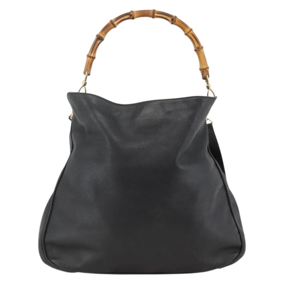 GUCCI Bamboo Shoulder Bag Leather 2way Black Gold 001 0166 1577 Auth YKZ947