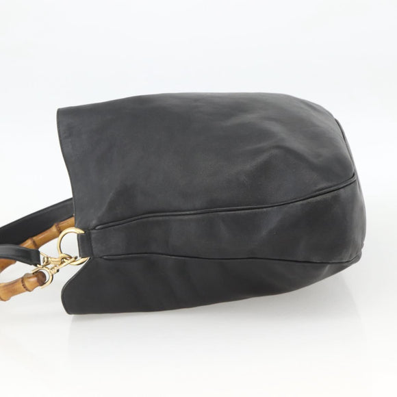 GUCCI Bamboo Shoulder Bag Leather 2way Black Gold 001 0166 1577 Auth YKZ947