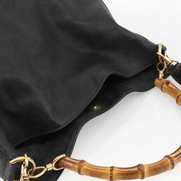 GUCCI Bamboo Shoulder Bag Leather 2way Black Gold 001 0166 1577 Auth YKZ947