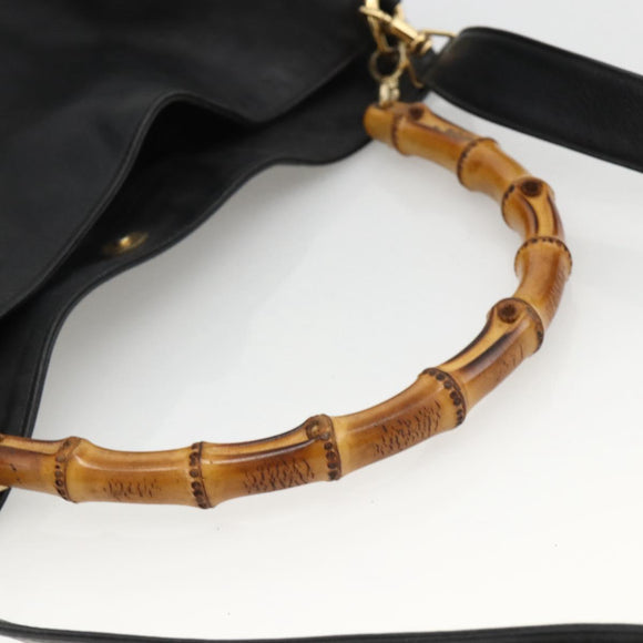 GUCCI Bamboo Shoulder Bag Leather 2way Black Gold 001 0166 1577 Auth YKZ947