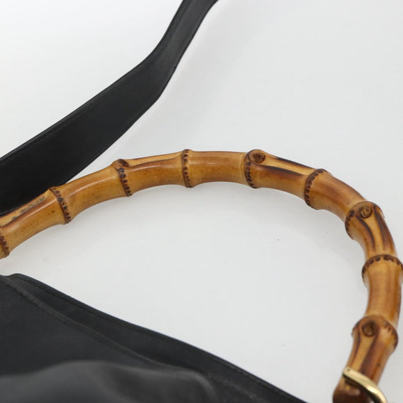GUCCI Bamboo Shoulder Bag Leather 2way Black Gold 001 0166 1577 Auth YKZ947