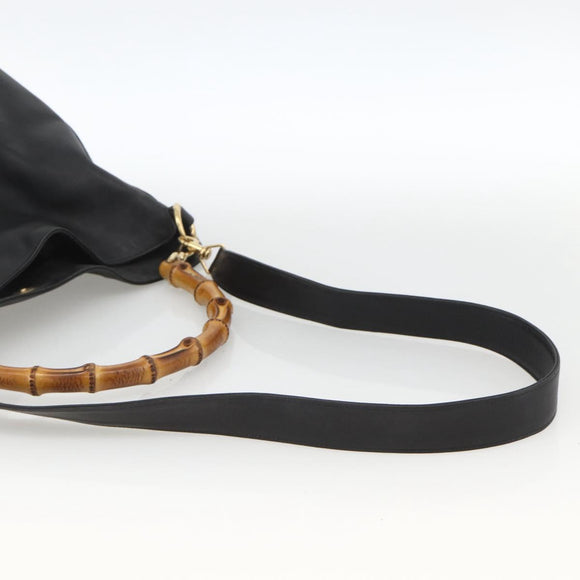 GUCCI Bamboo Shoulder Bag Leather 2way Black Gold 001 0166 1577 Auth YKZ947
