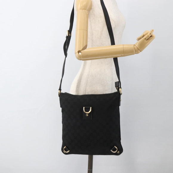 GUCCI GG Canvas Abbey Shoulder Bag Black Gold 131326 Auth YKZ949