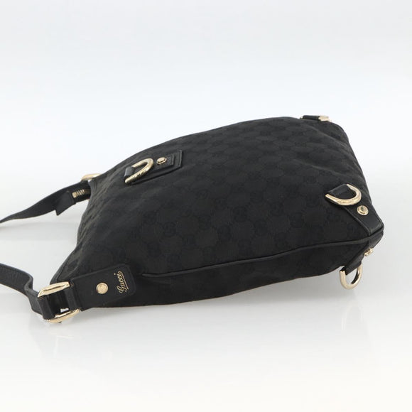 GUCCI GG Canvas Abbey Shoulder Bag Black Gold 131326 Auth YKZ949