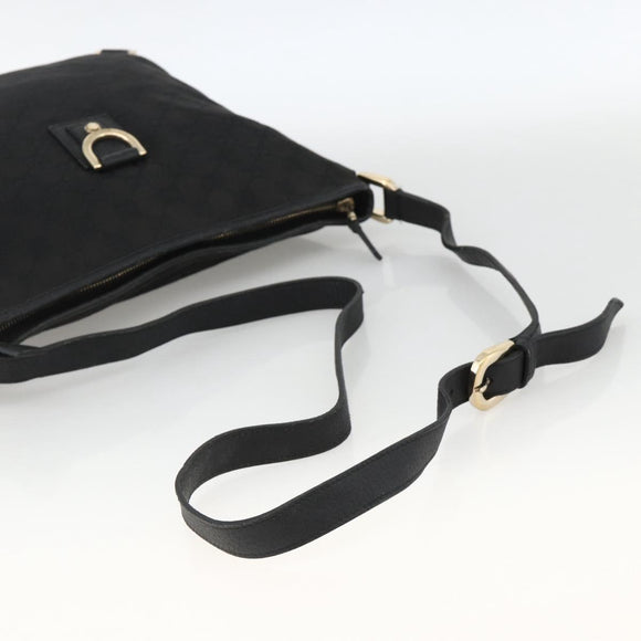 GUCCI GG Canvas Abbey Shoulder Bag Black Gold 131326 Auth YKZ949