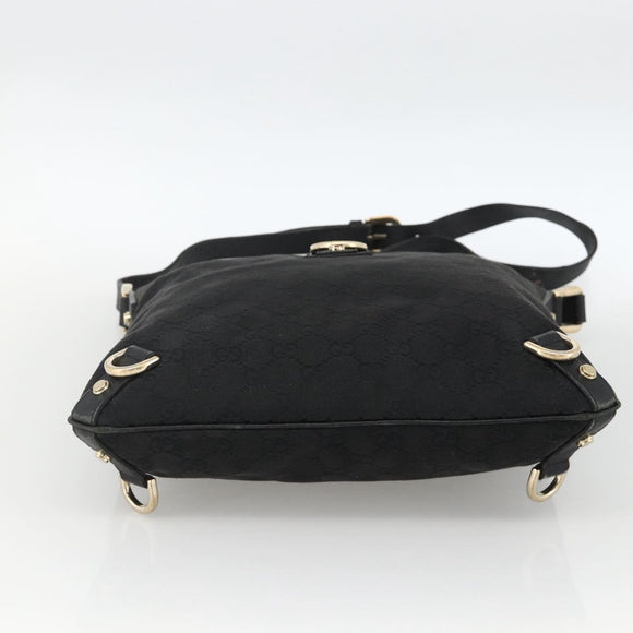 GUCCI GG Canvas Abbey Shoulder Bag Black Gold 131326 Auth YKZ949