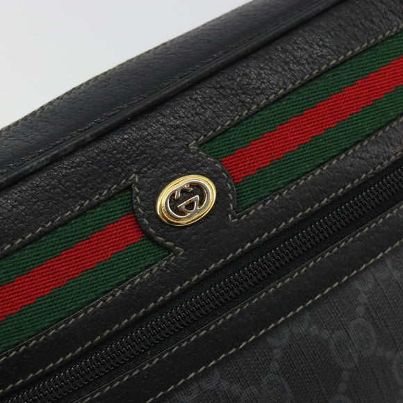 GUCCI GG Supreme Web Sherry Line Tasche PVC Schwarz Gold 119 02 087 Auth YKZ950
