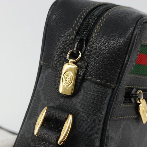 GUCCI GG Supreme Web Sherry Line Tasche PVC Schwarz Gold 119 02 087 Auth YKZ950