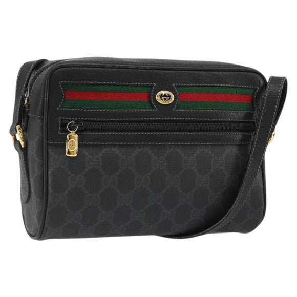 GUCCI GG Supreme Web Sherry Line Tasche PVC Schwarz Gold 119 02 087 Auth YKZ950