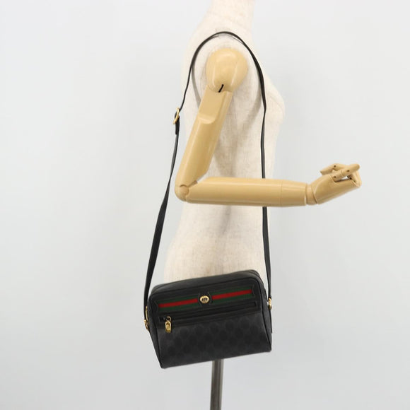 GUCCI GG Supreme Web Sherry Line Tasche PVC Schwarz Gold 119 02 087 Auth YKZ950