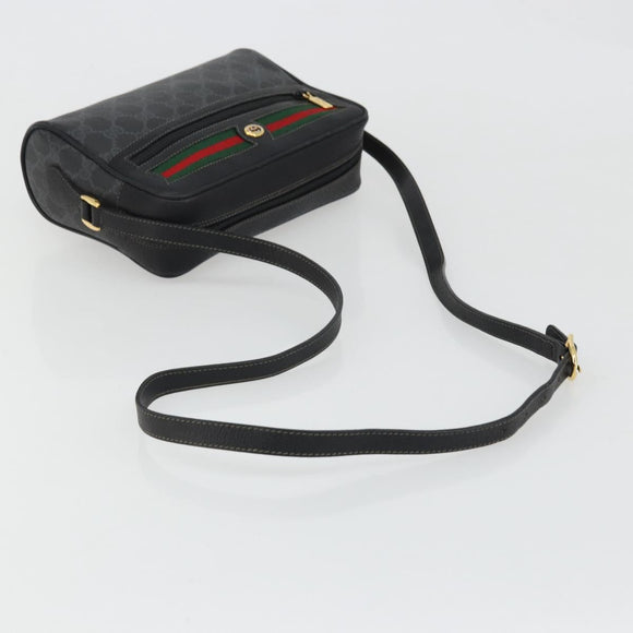GUCCI GG Supreme Web Sherry Line Tasche PVC Schwarz Gold 119 02 087 Auth YKZ950