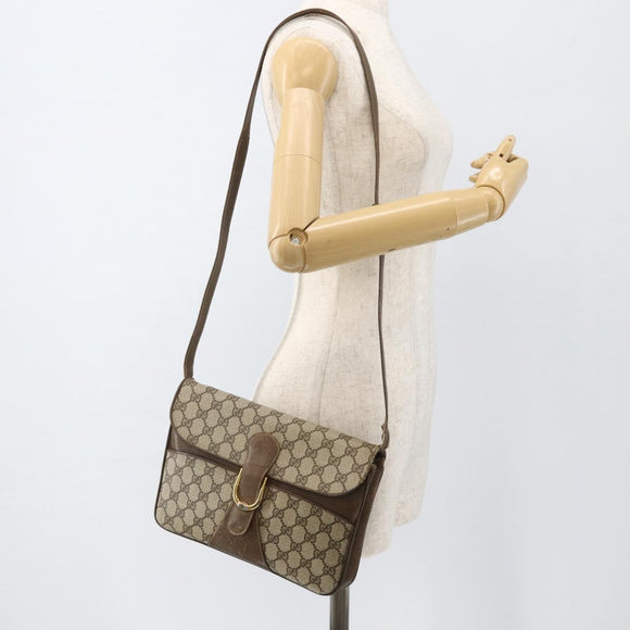GUCCI GG Supreme Shoulder Bag PVC Beige Gold Auth YKZ952
