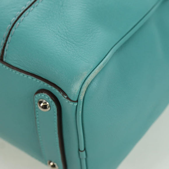 Salvatore Ferragamo Gancini Hand Bag Leather Light Blue Silver Auth YKZ953A