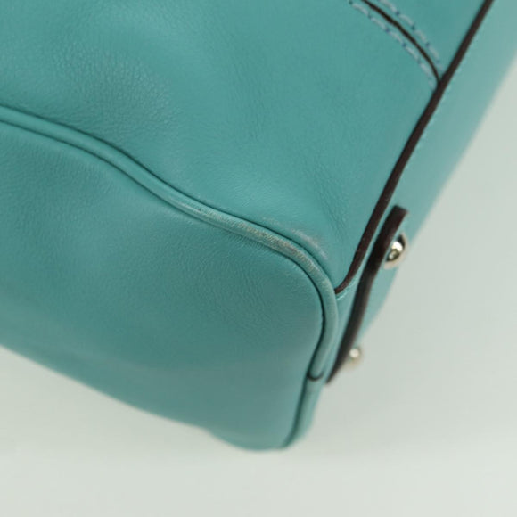 Salvatore Ferragamo Gancini Hand Bag Leather Light Blue Silver Auth YKZ953A