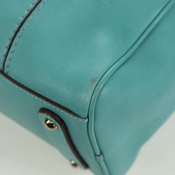 Salvatore Ferragamo Gancini Hand Bag Leather Light Blue Silver Auth YKZ953A