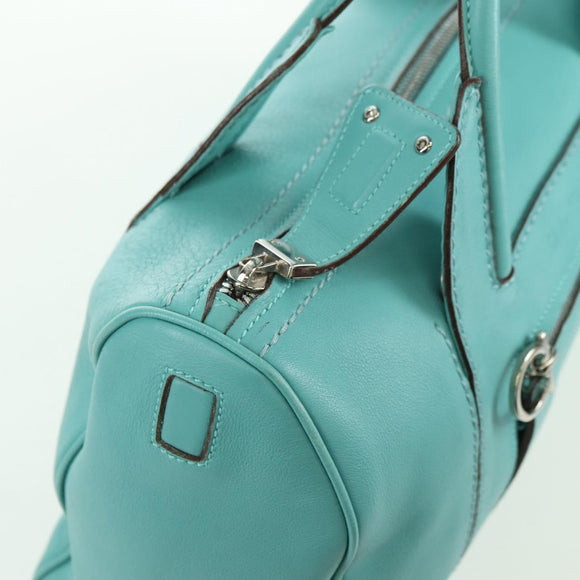 Salvatore Ferragamo Gancini Hand Bag Leather Light Blue Silver Auth YKZ953A
