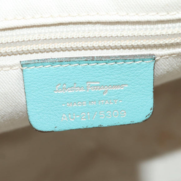 Salvatore Ferragamo Gancini Hand Bag Leather Light Blue Silver Auth YKZ953A