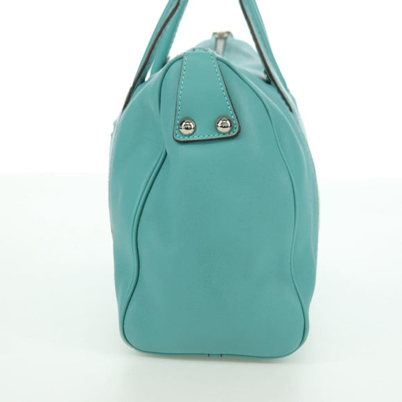 Salvatore Ferragamo Gancini Hand Bag Leather Light Blue Silver Auth YKZ953A