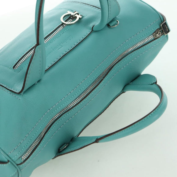 Salvatore Ferragamo Gancini Hand Bag Leather Light Blue Silver Auth YKZ953A