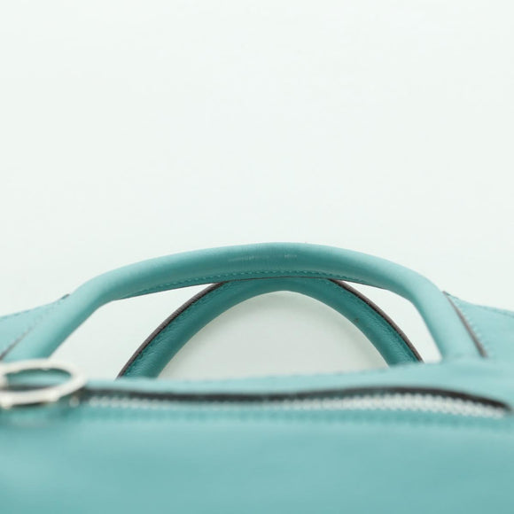 Salvatore Ferragamo Gancini Hand Bag Leather Light Blue Silver Auth YKZ953A