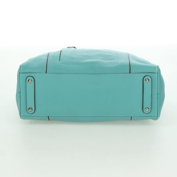 Salvatore Ferragamo Gancini Hand Bag Leather Light Blue Silver Auth YKZ953A