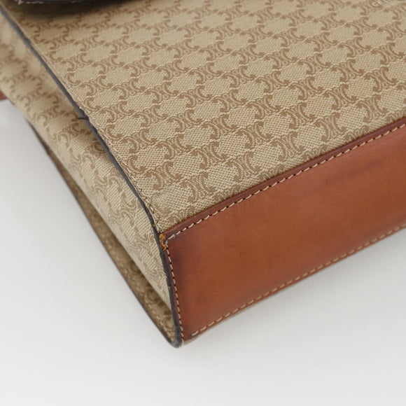 CELINE Macadam Canvas Circle Shoulder Bag PVC Beige Gold Auth YKZ955