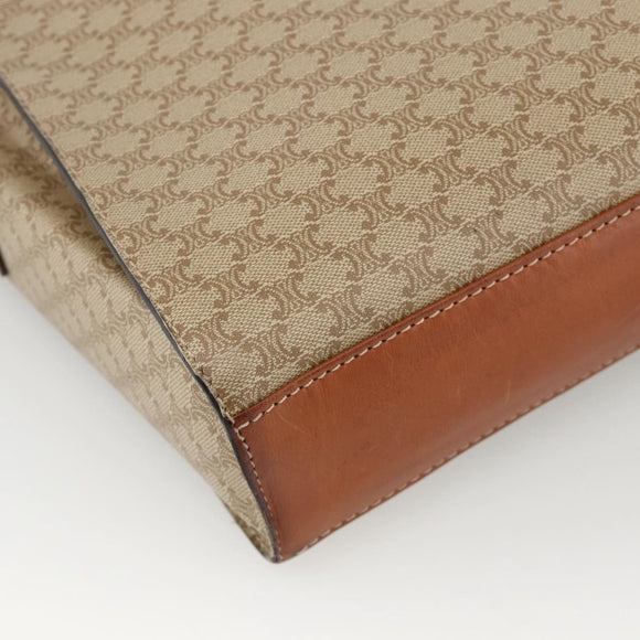 CELINE Macadam Canvas Circle Shoulder Bag PVC Beige Gold Auth YKZ955