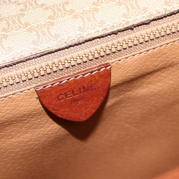 CELINE Macadam Canvas Circle Shoulder Bag PVC Beige Gold Auth YKZ955