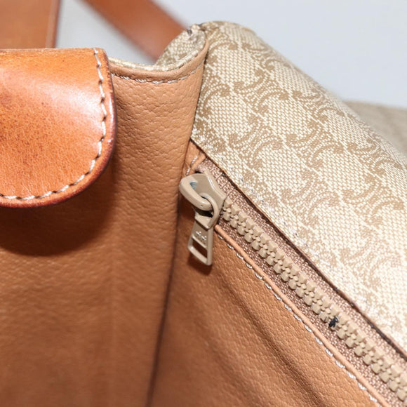 CELINE Macadam Canvas Circle Shoulder Bag PVC Beige Gold Auth YKZ955