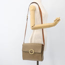 CELINE Macadam Canvas Circle Shoulder Bag PVC Beige Gold Auth YKZ955-26