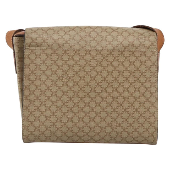 CELINE Macadam Canvas Circle Shoulder Bag PVC Beige Gold Auth YKZ955