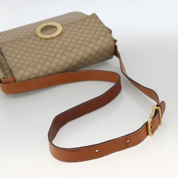CELINE Macadam Canvas Circle Shoulder Bag PVC Beige Gold Auth YKZ955