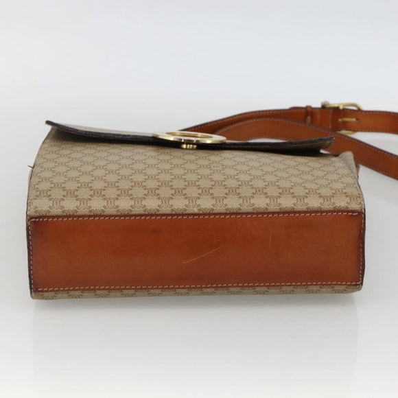 CELINE Macadam Canvas Circle Shoulder Bag PVC Beige Gold Auth YKZ955