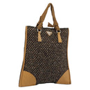 PRADA Hand Bag Leather Tweed Brown Silver Auth YKZ956A-1