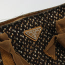 PRADA Hand Bag Leather Tweed Brown Silver Auth YKZ956A-17