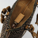 PRADA Hand Bag Leather Tweed Brown Silver Auth YKZ956A-10