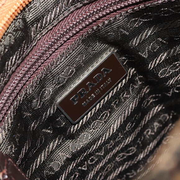 PRADA Hand Bag Leather Tweed Brown Silver Auth YKZ956A