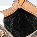PRADA Hand Bag Leather Tweed Brown Silver Auth YKZ956A-19