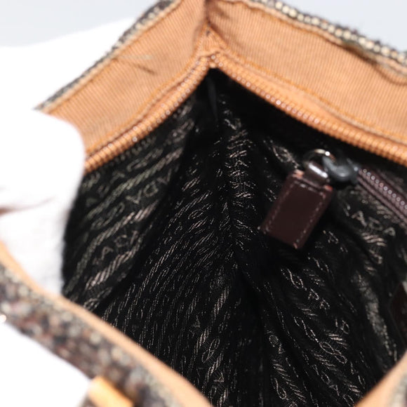 PRADA Hand Bag Leather Tweed Brown Silver Auth YKZ956A