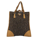 PRADA Hand Bag Leather Tweed Brown Silver Auth YKZ956A-13